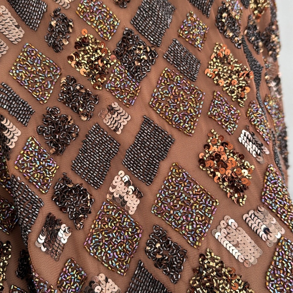 MAC DUGGAL size 14 Brown Geo Embellished Midi Sheath Dress - Picture 9 of 9